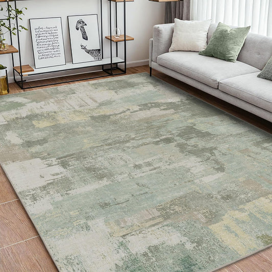 Area Rugs 8x10 for Living Room Bedroom, Modern Abstract Machine Washable Large Soft Sage Green Rug, Low Pile Floor Carpet with Non Slip Backing for Dining Room, Light Sage Mint Green