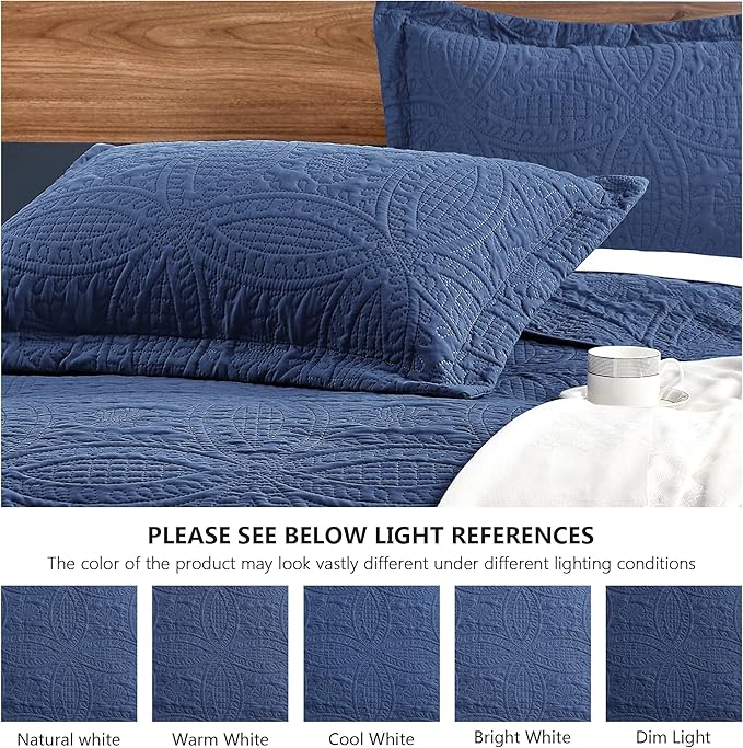 Love's cabin California King Size Quilt Bedding Set Navy Bedspreads - Cal King Summer Lightweight Bedspread Comforter - Coin Pattern Coverlet for All Season - 3 Pieces (1 Quilt, 2 Pillow Shams)