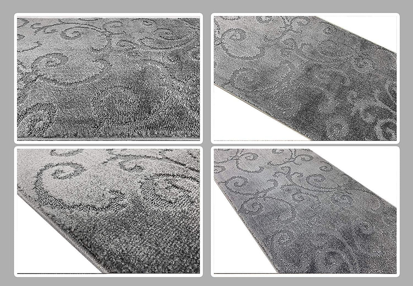 29 FT Long Non Slip Washable Carpet Runner Rug with Rubber Backing, Custom Floor Mat for Kitchen Hallway Stairs Bedroom Bathroom Entry, Scroll Anthracite Grey, Your Choice of Length