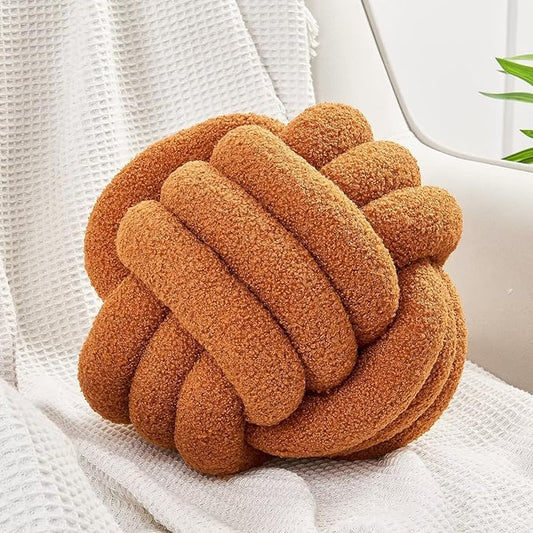 Uvvyui Knot Pillow Ball, Soft Home Decorative Pillows, Round Throw Pillow, Handmade Knotted Plush Pillow, Round Boucle Pillow Cushion (11 Inches Caramel)