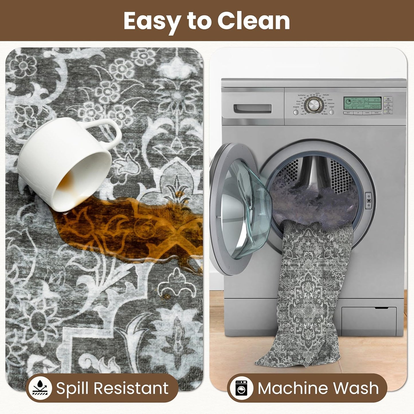 Washable Runner Rug 2x6 | Non Slip Rug Runners for Hallways, Entryways, Kitchens, Bathrooms, Bedrooms | Ultra-Soft Flannel Carpet Runners with Rubber Backing (Dark Grey, 2x6)