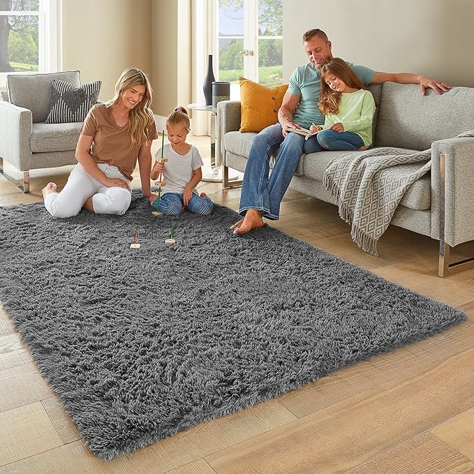Ophanie 5x7 Area Rugs for Living Room Grey, Fluffy Shag Large Fuzzy Plush Soft Rug, Gray Shaggy Floor Big Carpets for Bedroom Nursery, Kids Home Decor Aesthetic