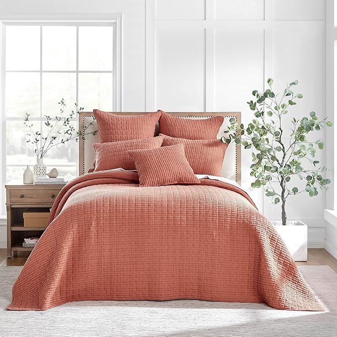 Levtex Home Mills Waffle Twin Bedspread Set (84x104in) with 1 Pillow Sham (26x20in) - Adobe - 100% Cotton Twin Size Bedspread Set - Lightweight, Soft, Pre-Washed