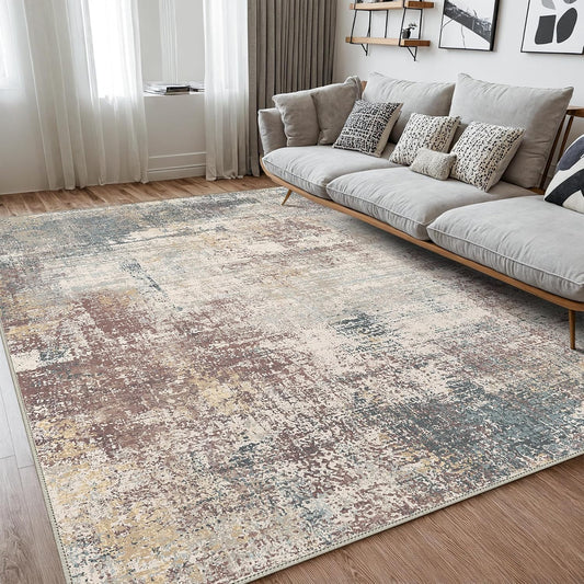 Area Rugs 8x10 Machine Washable Rug for Bedroom Living Room Dining Room, Large Modern Abstract Soft Rugs, Indoor Low Pile Carpet with Non Slip Rubber Backing, Abstract Light Colorful