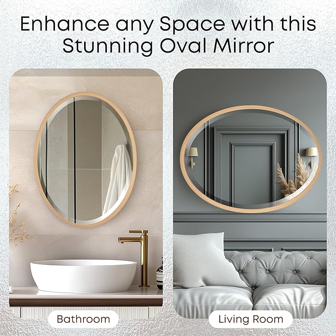 OVALCREST - Oval Wooden Beveled Wall Mirror for Home Decor, Bathroom, Vanity, Bedroom, Living Room, Hallway - London Style (Gold Paint) 25.1 x 31.1