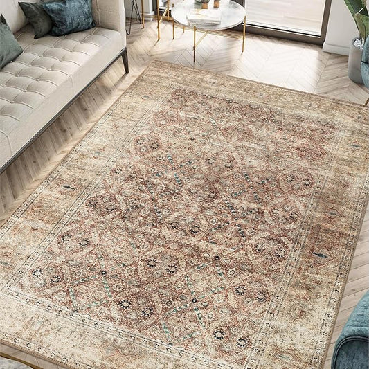Keen Home Design 4x6 Rug - Machine Washable Area Rug with Non-Slip Backing, Ideal for Living Room, Dining Room, Bedroom - Vintage, Easy Clean, Durable, Low Pile - (4' x 6')