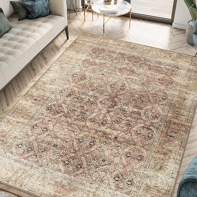 Keen Home Design 9x12 Rug - Machine Washable Area Rug with Non-Slip Backing, Ideal for Living Room, Dining Room, Bedroom - Vintage, Easy Clean, Durable, Low Pile - (9' x 12')