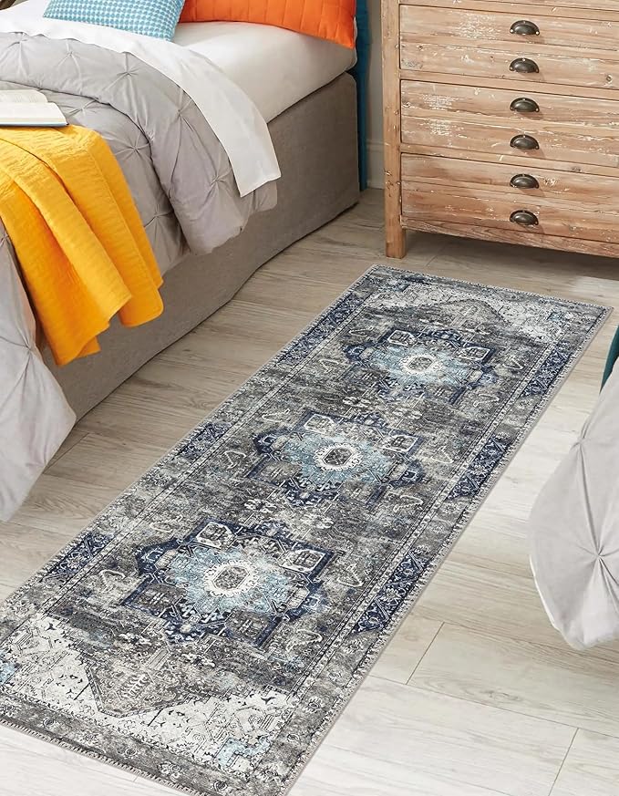 Keen Home Design 2x7 Rug - Machine Washable Runner Rug with Non-Slip Backing, Ideal for Hallway, Entryway, Kitchen, Laundry Room - Vintage, Easy Clean, Durable, Low Pile - (2'6" x 7')