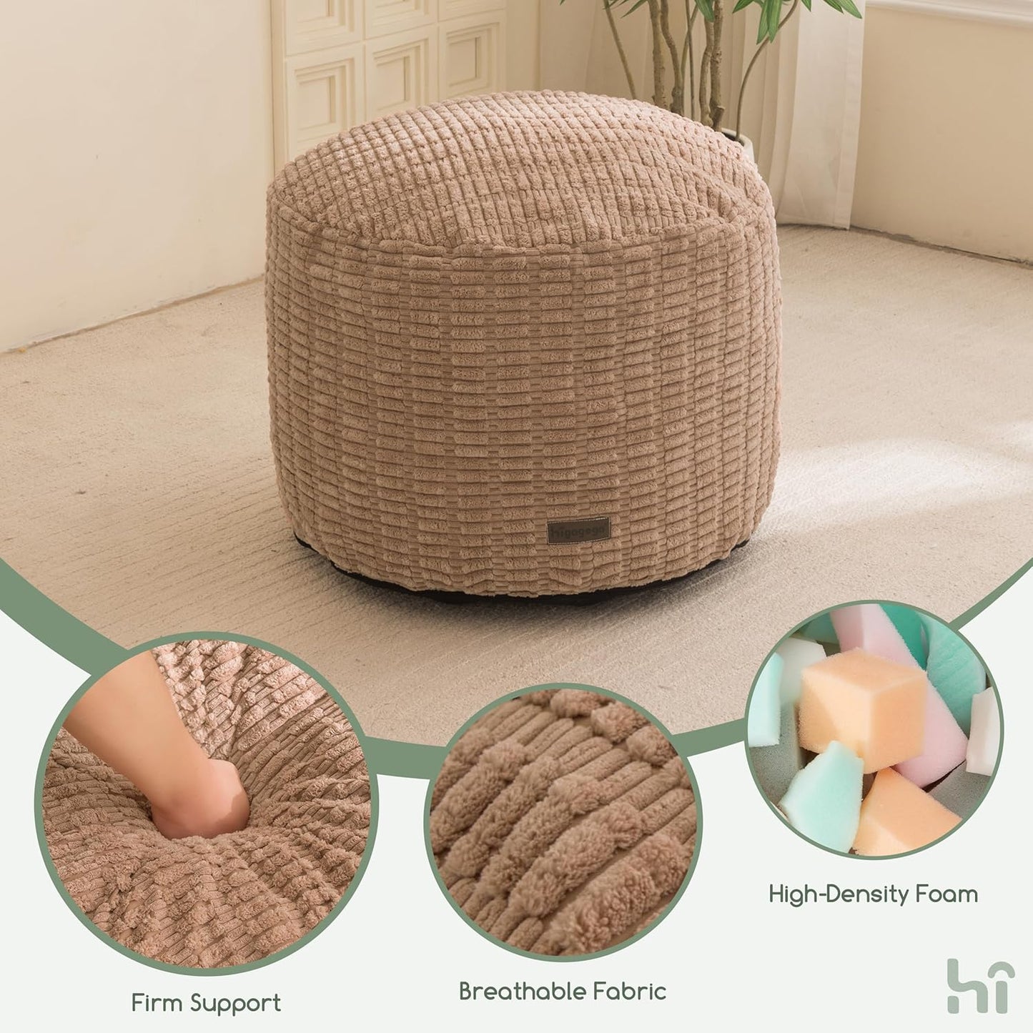 HIGOGOGO Pouf Ottoman Stuffed Round Modern Foam Filled Foot Rest Poufs for Living Room Chair Decorative 20 X 15 Inches Boho Relax Stool for Wedding Christmas Party, Brown