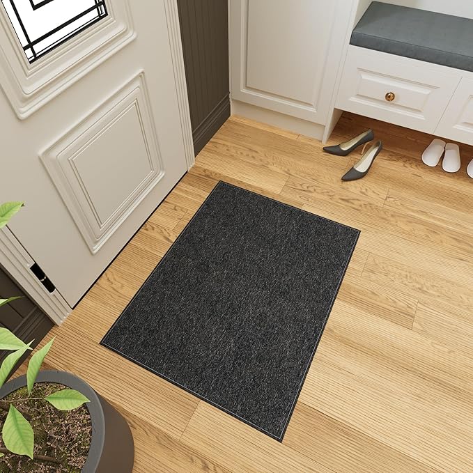 Ottomanson 2'7" x 5' Ultra-Thin Area Rug Durable Non-Slip Carpet for High-Traffic Areas - Fits Under Doors for Easy Use - Ideal for Living Room, Bedroom, Kitchen, Bathroom & Entryway, Black