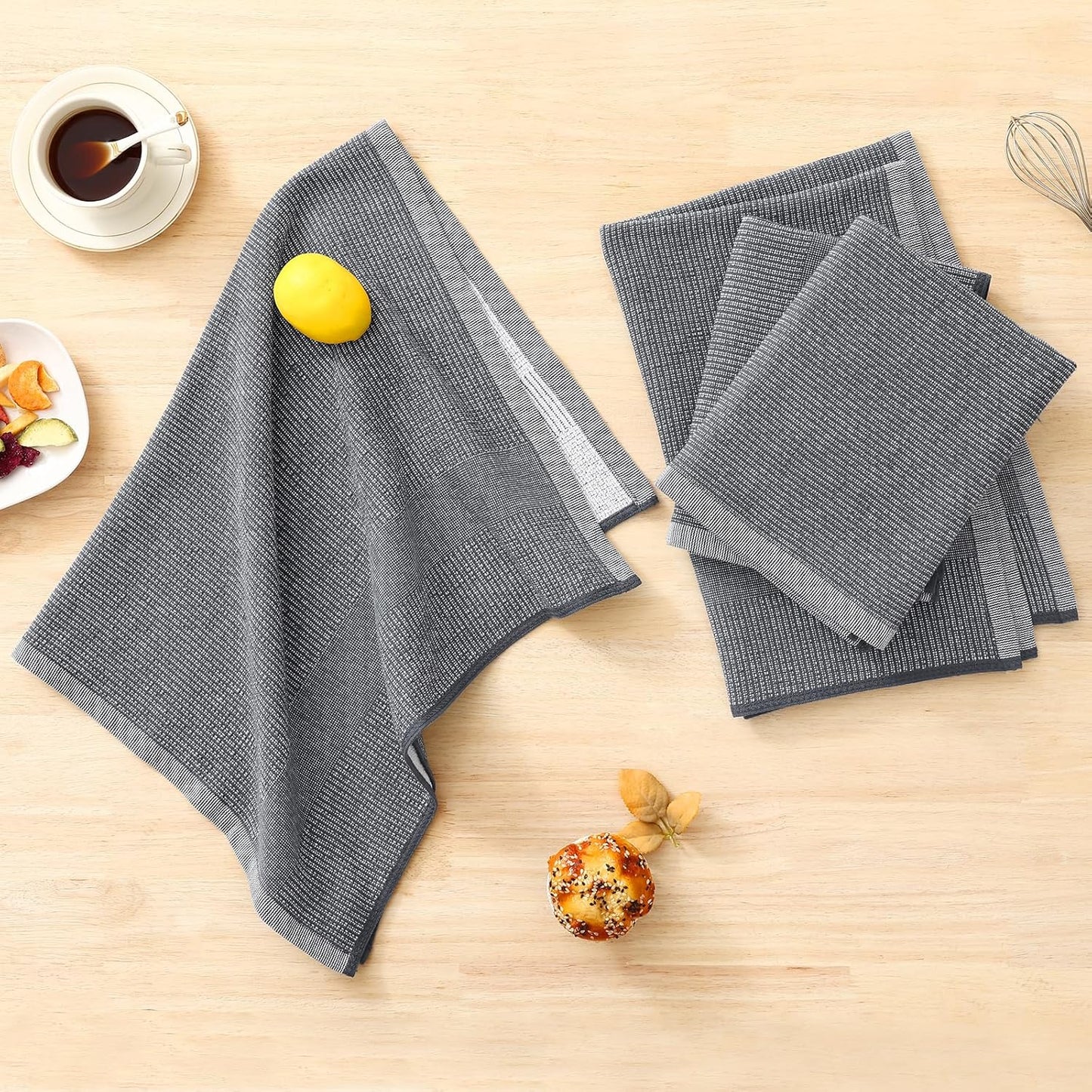 Homaxy Premium Kitchen Towels(18”x 28”, 12 Pack), Large Cotton Kitchen Hand Towels, Flat and Terry Dish Towels, 380 GSM Highly Absorbent Tea Towel Set with Hanging Loop, Multicolor