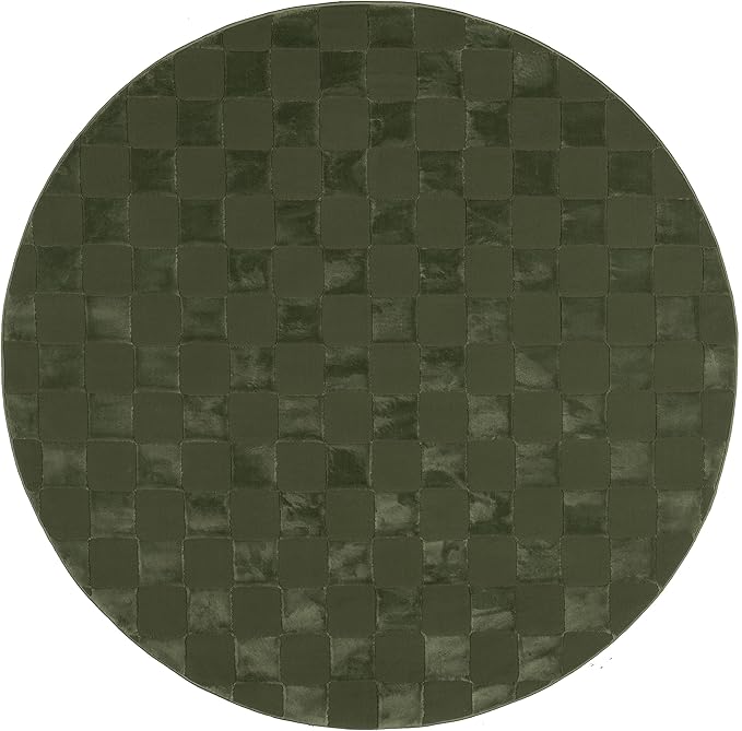 nuLOOM 6' Round Indoor Area Rug, 100% Recycled PET, Machine Washable, Oeko-TEX Certified, Medium Pile, Pet-Friendly, Alaiya Checkered Green
