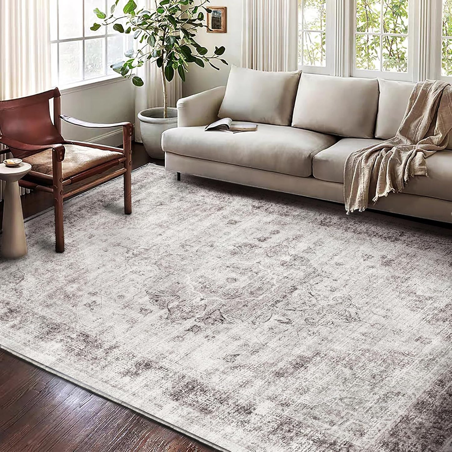 Washable Area Rug 9'x12' Floral red Boho Design Non-Shedding Easy Care Ideal for High Traffic Areas in Living Room Bedroom Office Coffee Table Kitchen Large Carpet