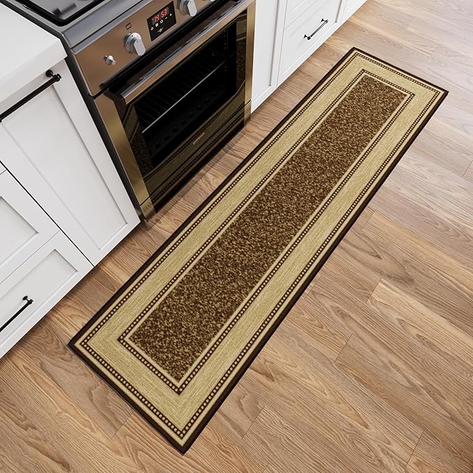 Ottomanson Hallway Runner Rug 1'10" x 7' Non Slip Border Area Rugs Easy to Clean Laundry Rug Runner Durable & Pet Friendly Floor Carpet Runners for Hallways Entryway Living Room Kitchen, Brown