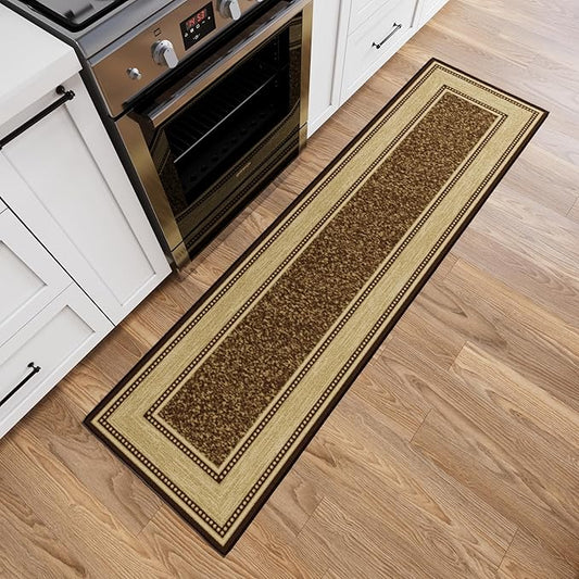 Ottomanson Hallway Runner Rug 1'10" x 7' Non Slip Border Area Rugs Easy to Clean Laundry Rug Runner Durable & Pet Friendly Floor Carpet Runners for Hallways Entryway Living Room Kitchen, Brown