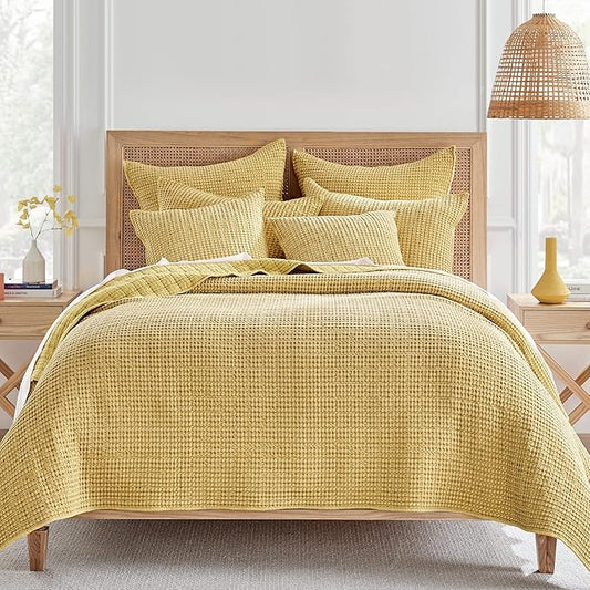 Levtex Home Mills Waffle Twin Quilt Set - Ochre Cotton, 1 Sham, 1 Quilt (68 x 86in.)