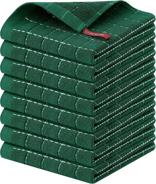 Homaxy 100% Cotton Terry Kitchen Dish Cloths, Ultra Soft and Absorbent Dish Towels for Kitchen, Perfect for Drying and Washing Dishes, 8 Pack, 12 x 12 Inches, Dark Green