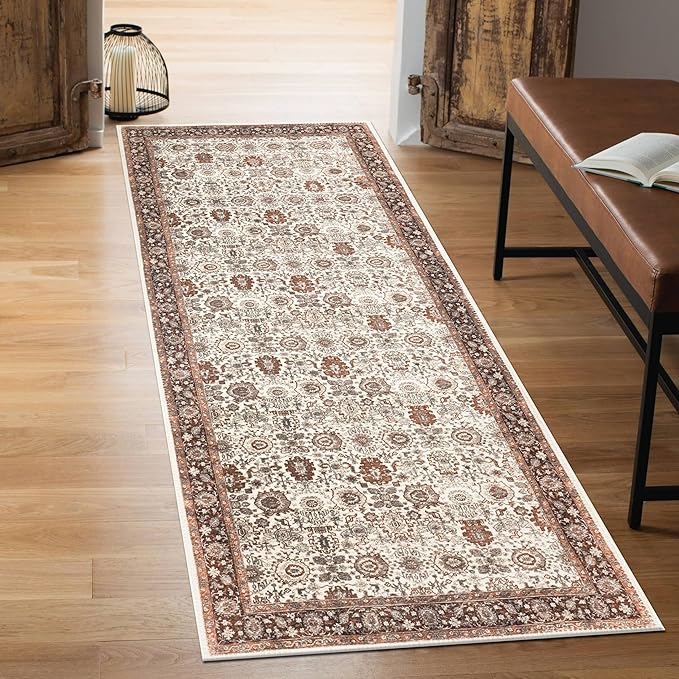 Keen Home Design 2x10 Rug - Machine Washable Runner Rug with Non-Slip Backing, Ideal for Hallway, Entryway, Kitchen, Laundry Room - Vintage, Easy Clean, Durable, Low Pile - (2'6" x 10')