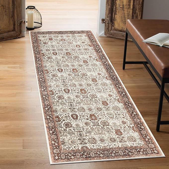 Keen Home Design 2x12 Rug - Machine Washable Runner Rug with Non-Slip Backing, Ideal for Hallway, Entryway, Kitchen, Laundry Room - Vintage, Easy Clean, Durable, Low Pile - (2'6" x 12')