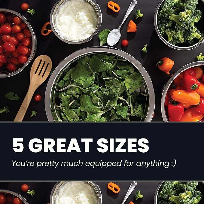 WHYSKO Meal Prep Stainless Steel Mixing Bowls Set, Home, Refrigerator, and Kitchen Food Storage Organizers | Ecofriendly, Reusable, Heavy Duty (Khaki)