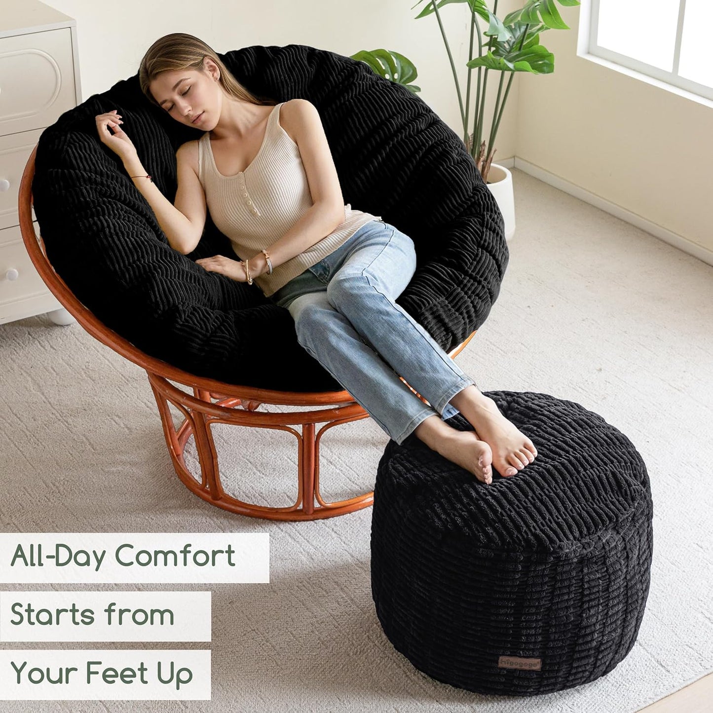 HIGOGOGO Pouf Ottoman Stuffed Round Modern Foam Filled Foot Rest Poufs for Living Room Chair Decorative 20 X 15 Inches Boho Relax Stool for Wedding Christmas Party, Black