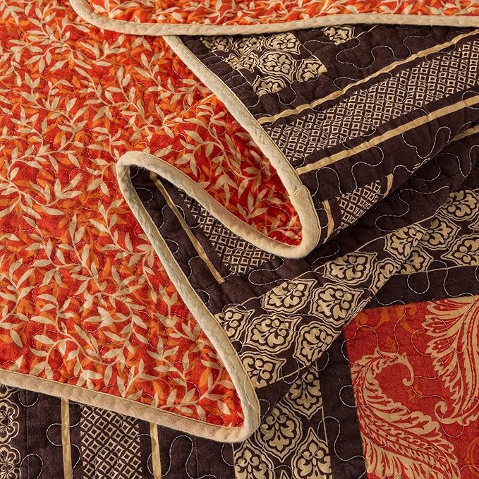 NEWLAKE Cotton Patchwork Bedspread, 3-Piece Bedding Quilt Set with Real Stitched Embroidery, Reversible Matelasse Bed Coverlet Set,Bohemian Farmhouse,Twin Size