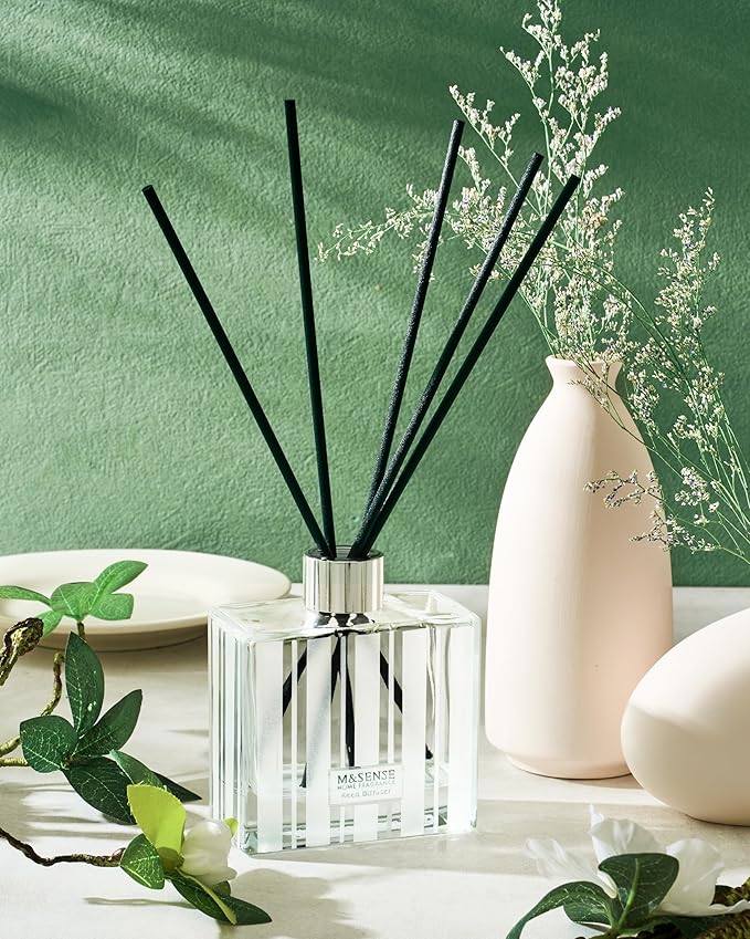 M&SENSE Linen Breeze Reed Diffuser Set - 7.04oz Scented Diffusers for Home with Sticks, Shelf Decor for Bedroom Bathroom Office for Women Friend