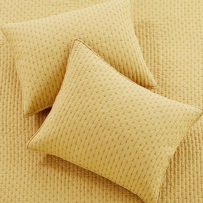 Levtex Home Cross Stitch Reversible Twin XL/Twin Quilt Set (68x86in) with 1 Pillow Sham (26x20in) - Stitch Texture - Ochre - 100% Cotton Twin Size Quilt Bedding Set - Lightweight, Soft, Pre-Washed