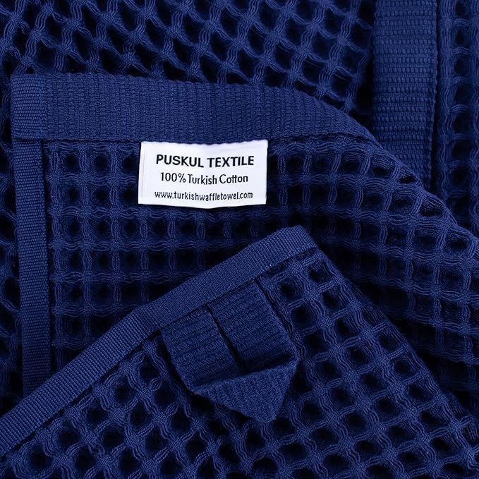 Püskül - Luxury Waffle Towel Set for Bathroom 4 Pieces Navy Blue, Premium Quality Organic 100% Turkish Cotton 2 Hand and 2 Bath Towels Sets, Quick Dry Thin Waffle Towels, Made in Turkiye (Navy Blue)