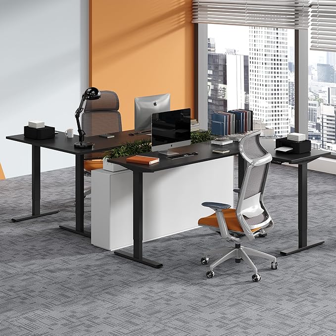 SANODESK Electric Height Adjustable 3-Leg L Shaped Standing Desk Frame, Support up to 220lbs, Sit Stand Ergonomic L Desk Frame Only, Black