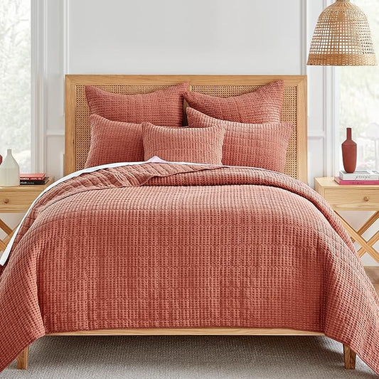 Levtex Home Mills Waffle Twin XL/Twin Quilt Set (68x86in) with 1 Pillow Sham (26x20in) - Adobe - 100% Cotton Twin Size Quilt Bedding Set - Lightweight, Soft, Pre-Washed