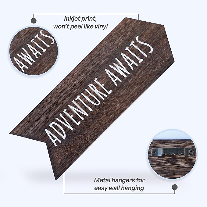 Nursery Wall Decor - 2 Pcs Wood Adventure Awaits Sign, Nursery Decor For Kids Room, Safari Theme Woodland Decorations, Toddler Easter Gifts for Babies - 14 x 10 inch