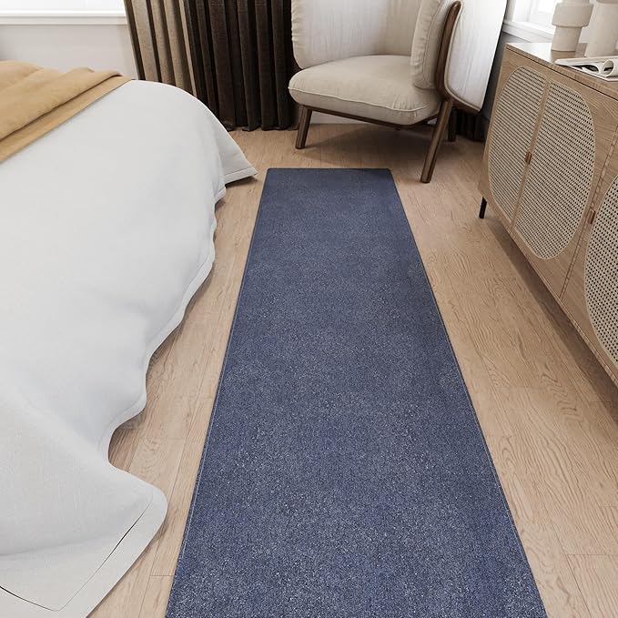 Ottomanson 2'7" x 50' Ultra-Thin Hallway Runner Rug - Durable Non-Slip Carpet for High-Traffic Areas - Fits Under Doors for Seamless Entry - Ideal for Kitchen, Entryway, Bedroom & Living Room, Navy