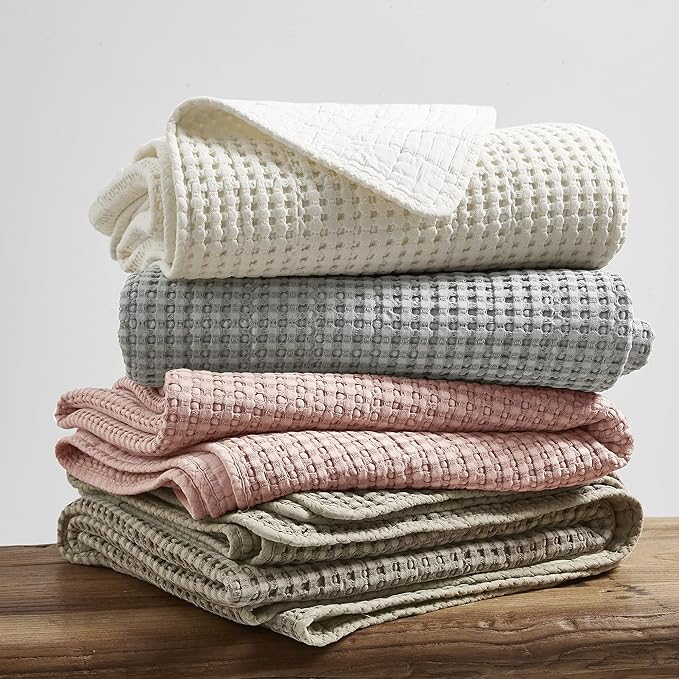 Levtex Home Mills Waffle Queen Bedspread Set (106x106in) with 2 Pillow Shams (26x20in) - Grey - Cotton Waffle Queen Size Bedspread Set - Lightweight, Soft, Pre-Washed