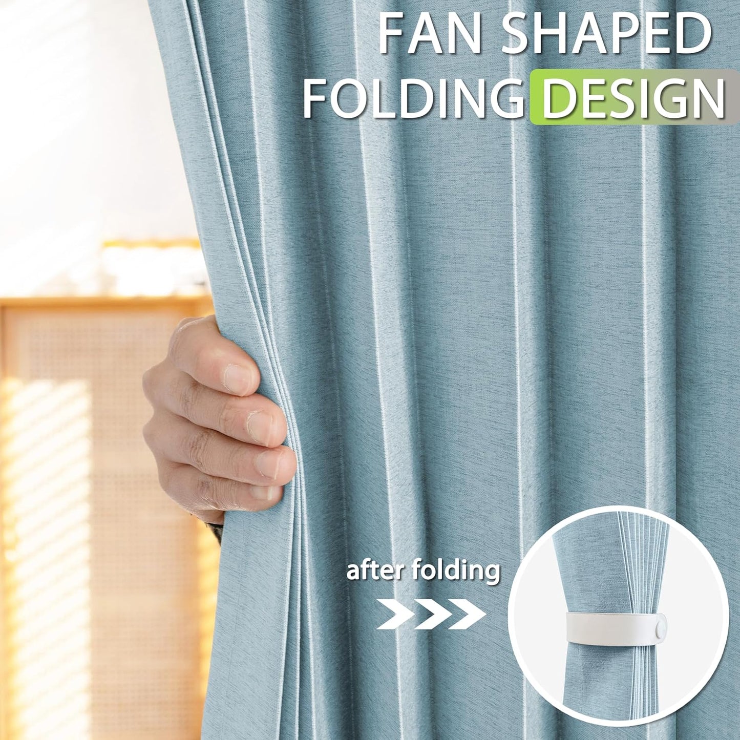 Jubilantex Folding Linen Shower Curtain for Bathroom Blue Waterproof Shower Curtain 1 Panel with 14 Metal Grommets and 1 Tie Back for Hotel,70"x70"