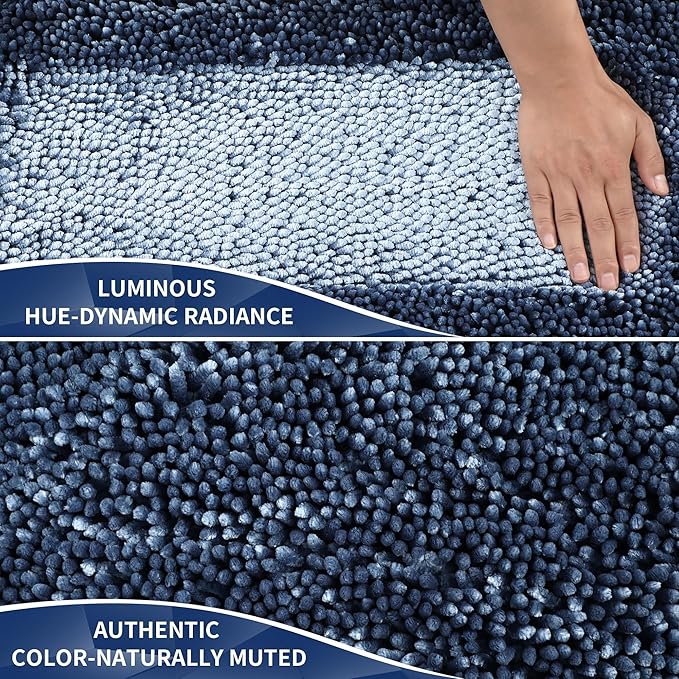 Yimobra Long Bathroom Rug Non Slip 44x24 Inch, Extra Thick Soft Absorbent Chenille Bath Mat, Machine Washable Bath Rugs for Bathroom Floor, Tub and Shower, Home Decor Accessories, Light Blue