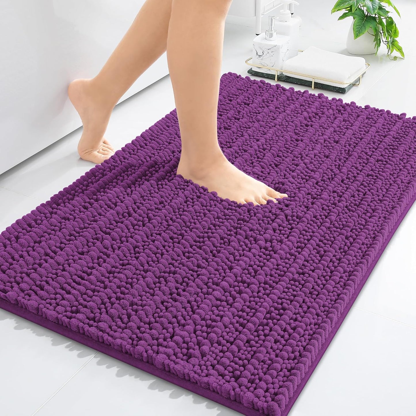 Arotive Luxury Chenille Bathroom Rug Mat, Extra Soft Thick Absorbent Shaggy Bath Rugs, Non-Slip Machine Wash Dry, Plush Bath Mats for Bathroom, Shower and Tub, 30x20, Purple