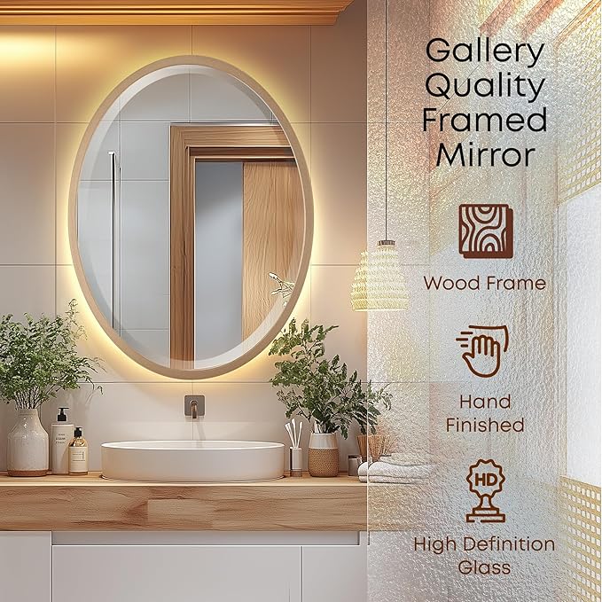 OVALCREST - Oval Wooden Beveled Wall Mirror for Home Decor, Bathroom, Vanity, Bedroom, Living Room, Hallway - London Style (Gold Spray) 23.1 x 29.1