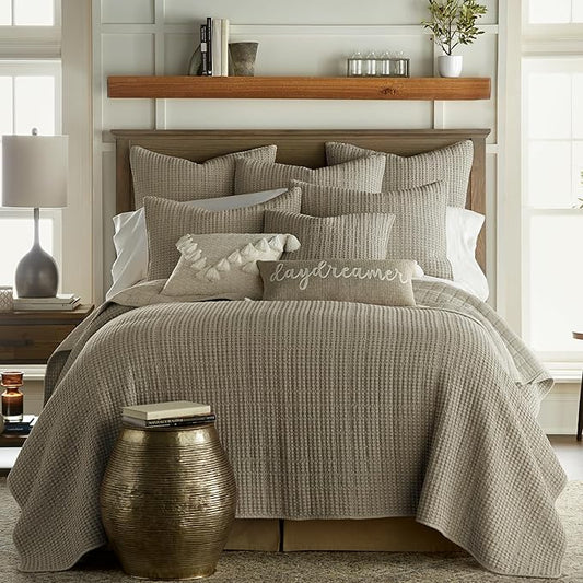 Levtex Home Mills Waffle Full/Queen Quilt Set (88x92in) with 2 Pillow Shams (26x20in) - Taupe - Cotton Waffle Full/Queen Size Quilt Bedding Set - Lightweight, Soft, Pre-Washed