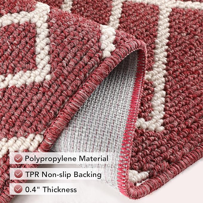 hicorfe Kitchen Rugs and Mats,Kitchen Mats for Floor,32"x48" Non Slip Runner Rug,Absorbent Resist Dirt Comfort Standing Mat Machine Washable for Entryway,Hallway,Front of Sink(Red)