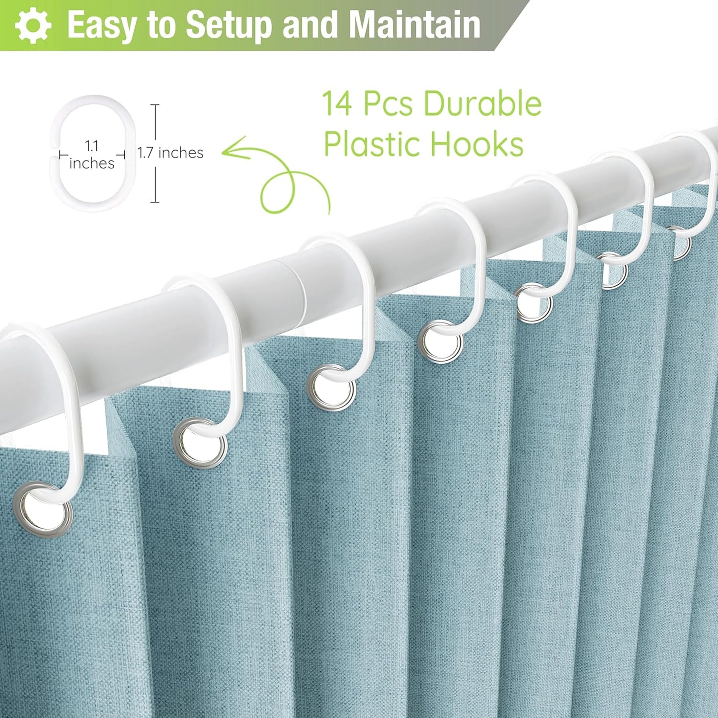 Jubilantex Folding Linen Shower Curtain for Bathroom Blue Waterproof Shower Curtain 1 Panel with 14 Metal Grommets and 1 Tie Back for Hotel,70"x70"