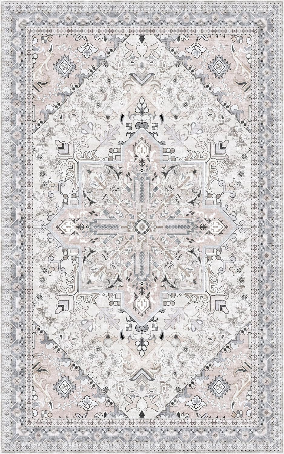 Washable Area Rug 5x8 | Non Slip Area Rug for Living Room, Bedrooms, Dining Room | Ultra-Soft Flannel Carpet Area with Rubber Backing (Beige Blue, 5x8)