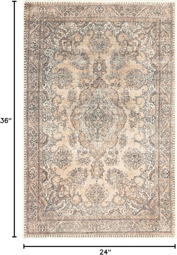 Keen Home Design 2x3 Rug - Machine Washable Entry Rug with Non-Slip Backing, Ideal for Enteryway, Kitchen, Bathroom, Laundry Room - Vintage, Easy Clean, Durable, Low Pile - (2' x 3')
