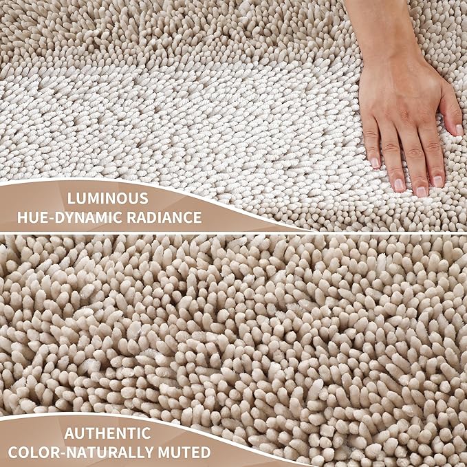 Yimobra Long Bathroom Rugs Runner 60x24 Inch, Extra Thick Soft Absorbent Chenille Bath Mat, Non Slip Machine Washable, Quick Dry Bath Rugs for Bathroom Floor, Tub and Shower, Khaki