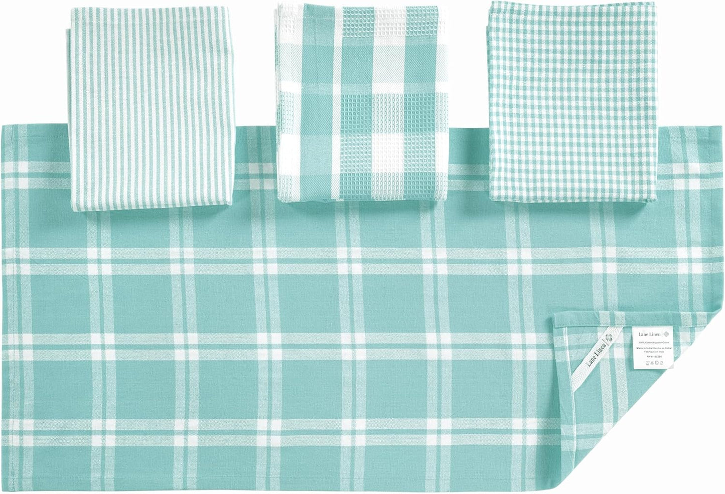 LANE LINEN 100% Cotton Kitchen Dish Cloths, Ultra Soft Absorbent Quick Drying Dish Towels, Multiweave Wash Cloths Dish Towel Sets, 13x28 Inches, 4 Pack - Aqua