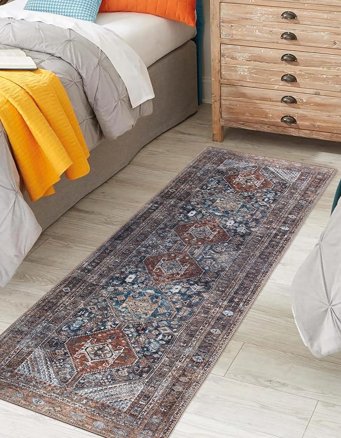 Keen Home Design 2x10 Rug - Machine Washable Runner Rug with Non-Slip Backing, Ideal for Hallway, Entryway, Kitchen, Laundry Room - Vintage, Easy Clean, Durable, Low Pile - (2'6" x 10')