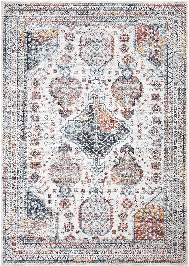 Keen Home Design 6x9 Rug - Machine Washable Area Rug with Non-Slip Backing, Ideal for Living Room, Dining Room, Bedroom - Vintage, Easy Clean, Durable, Low Pile - (6' x 9')