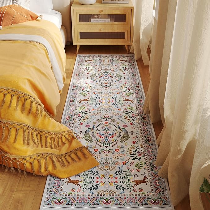 Runner Rug Washable Kitchen Runner 2'x 6'Runner Rug Floral Non-Slip for Entryway Indoor Soft Carpet Runner for Hallways, Kitchen, Laundry, Bedroom, Bathroom(Colorful)