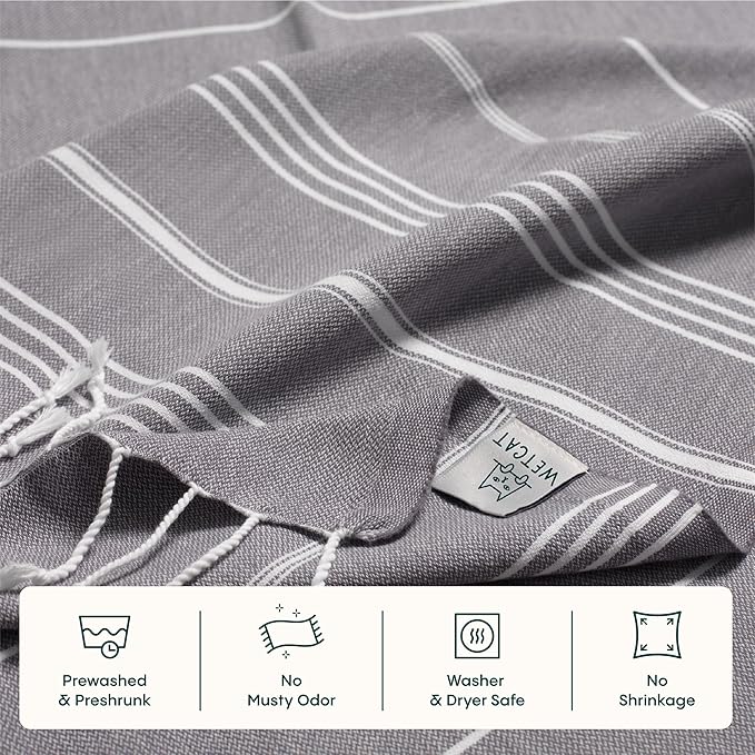 WETCAT Turkish Beach Blanket Sandproof (82"x82") 100% Turkish Cotton, Made in Turkey - Sand Free, Ultra Soft, Extra Large Throw for Picnic – Dark Gray