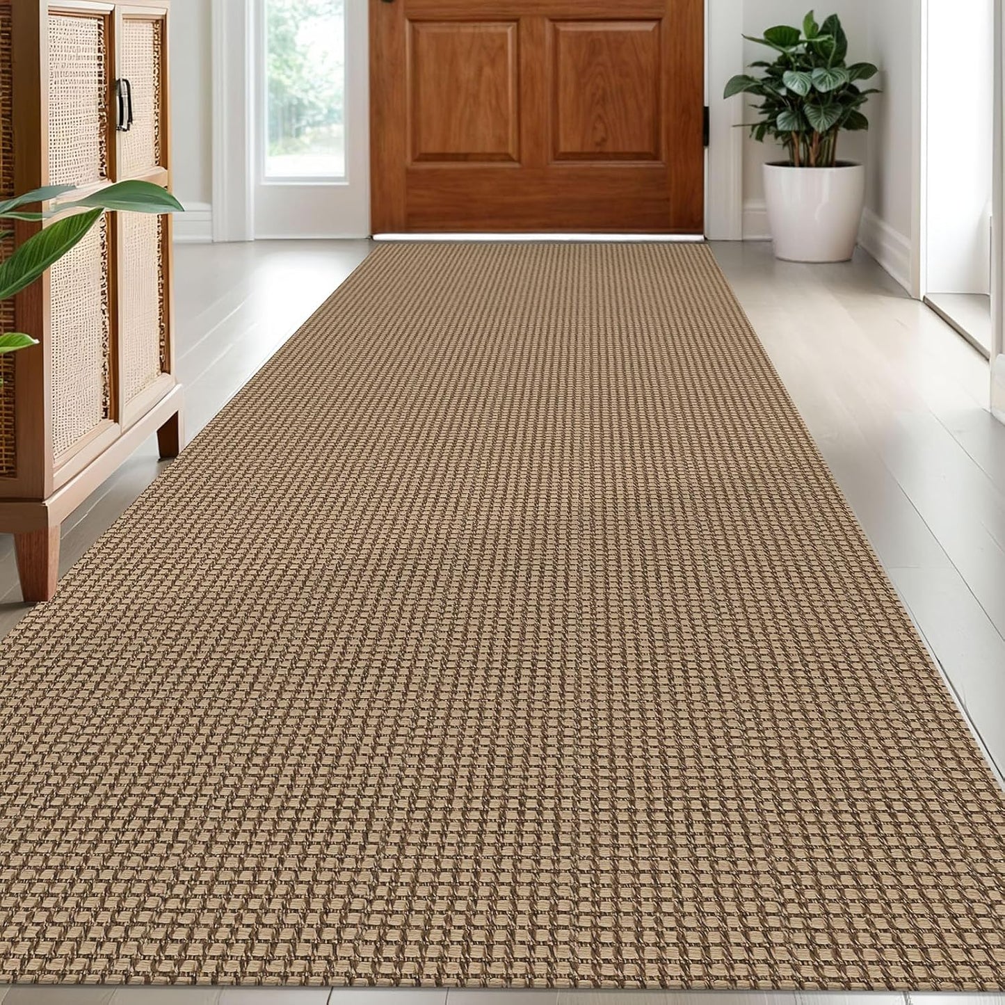IOHOUZE Washable Runner Rug 3x8 Non Slip Rubber Backed Wide Hallway Runner Entryway Runner Indoor, Woven Kitchen Rugs Cotton Floor Carpet for Hall Entrance Bedroom, Orange/Tan/Brown